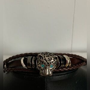 Vintage YIK Fung Leather Jaguar Head Bracelet